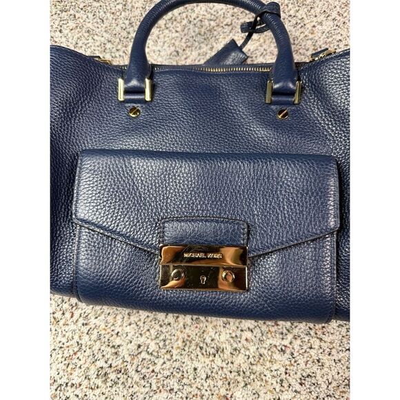 Michael Kors Haley Large Navy Blue Leather Satchel Handbag Women's Bag - Picture 12 of 16